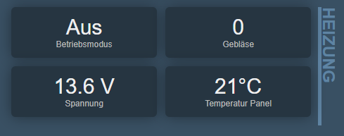 Screenshot of the heater status UI